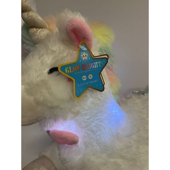 Glow Brights Unicorn Plush Rainbow White Fluffy with LED Lights Magical Sounds - Picture 6 of 7